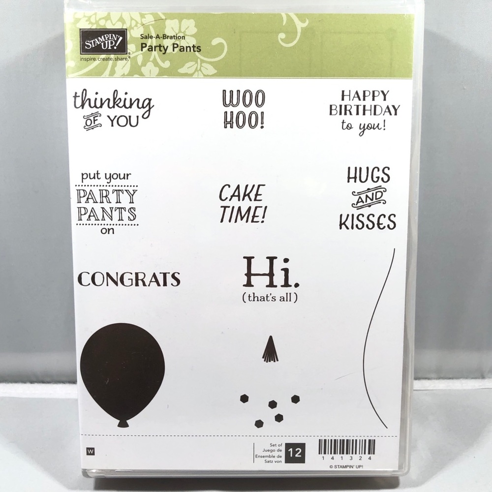 Stampin’ Up! PARTY PANTS Stamp Set with 12 stamps. Item 141324
